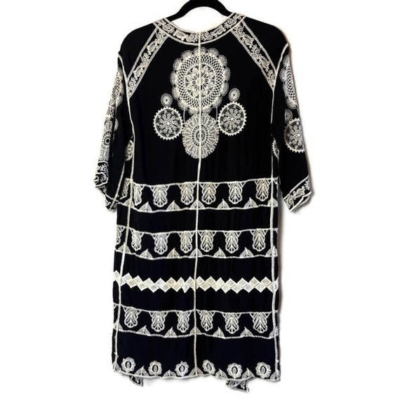 Est. 1946 Boho Black White Allover Embroidered Kimono Jacket Duster Coverup S/M - Picture 2 of 11
